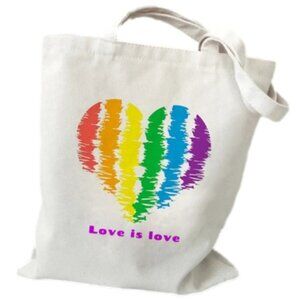 Love Is Love Rainbow Heart Tote Canvas Pride Bag LGBT Reusable Grocery 13x15 NWT